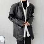 Faux-leather Button-up Jacket