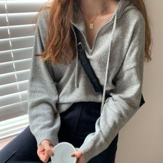 Half-zip Knit Hoodie Gray - One Size