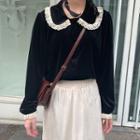 Long-sleeve Lace Trim Velvet Blouse / Maxi A-line Skirt