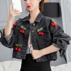 Long-sleeve Cherry Pin Denim Jacket