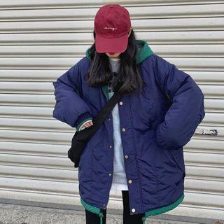 Hooded Padded Zip Jacket Purple & Green - One Size