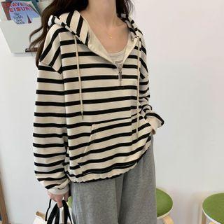 Long-sleeve Half Zip Striped Hoodie