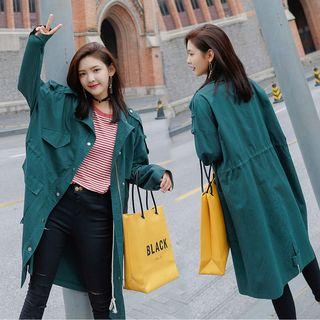 Plain Drawstring Waist Long Jacket