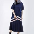 Striped Short-sleeve Midi T-shirt Dress Blue - One Size
