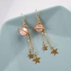 Resin Planet Star Fringed Earring 1 Pair - Hook Earrings - Pink & Gold - One Size