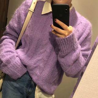 Plain Round-neck Cable-knit Sweater