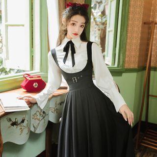 Plain Shirt / Midi Pinafore Dress / Jumper Dress / Set