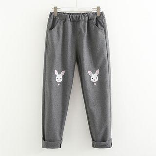 Rabbit Embroidered Elastic Waist Pants