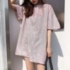 Elbow-sleeve Star Patterned Oversized Top