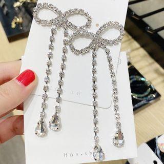 Rhinestone Ribbon Fringed Earring 1 Pair - One Size