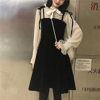 Strappy A-line Dress / Long-sleeve See-through Top