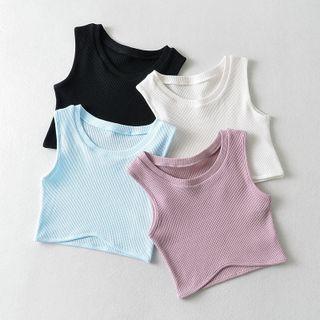 Ribbed Knit Plain Crop Tank Top