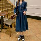 Notch Lapel Denim Midi A-line Shirtdress