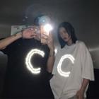 Reflective Lettering Elbow-sleeve T-shirt