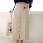 Band-waist Button-front Midi Skirt