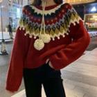 Patterned Pom Pom Sweater Red - One Size