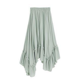 Ruffled Asymmetrical Hem Chiffon Midi Skirt