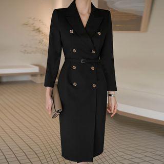 Double Breasted Midi Sheath Coat Dress