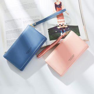 Plain Faux-leather Long Wallet
