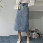 High Waist Denim A-line Midi Skirt