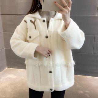Lettering Fringed Single-breasted Knit Coat