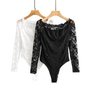 Long-sleeve Lace Plain Playsuit