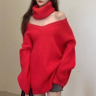 Set: V-neck Sweater + Cowl Scarf