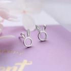 925 Sterling Silver Rhinestone Rabbit Earring 1 Pair - Silver - One Size