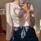 Long-sleeve Frill Trim Heart Top