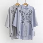 3/4-sleeve Embroidered Butterfly Shirt