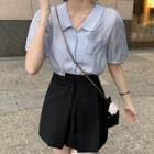 Short-sleeve Collared Blouse / High-waist Shorts