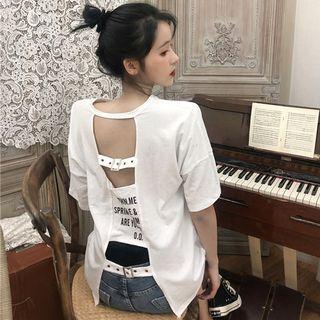 Open-back Lettering Short-sleeve T-shirt
