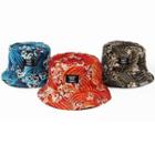 Reversible Embroidered Lettering & Wave Print Bucket Hat