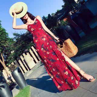 Spaghetti Strap Floral Print Maxi Sun Dress