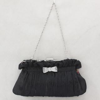 Rhinestone-bow Pleated Clutch Black - One Size