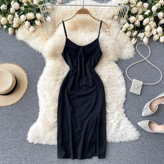 Cutout Slit Spaghetti-strap Dress