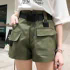 Set: Wide-leg Cargo Shorts + Buckled Belt