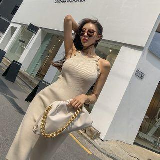 Buttoned Knit Halter Bodycon Dress
