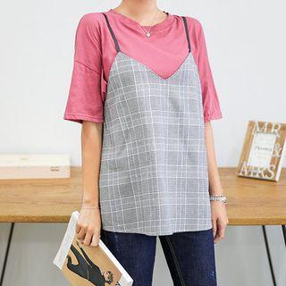 Spaghetti-strap Checked Top