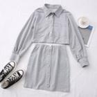 Set: Long-sleeve Cropped Shirt + High-waist Pencil Skirt