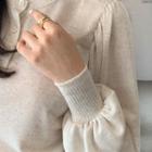 Button-trim Balloon-sleeve Knit Top