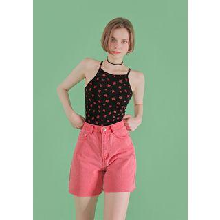 Adan Cherry Pattern Halter Top Black - One Size