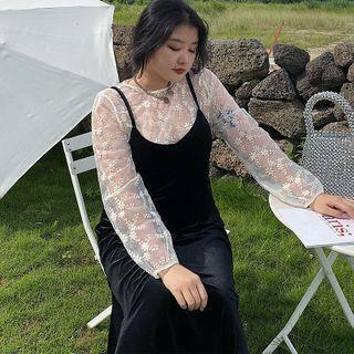 Lace Blouse / Midi Pinafore Dress / Set