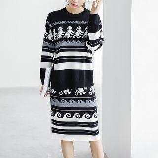 Set: Printed Knit Top + Midi Skirt