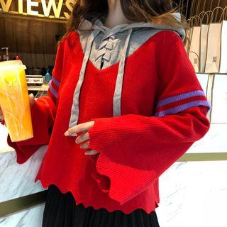 Color Block Lace-up Hoodie