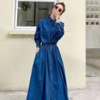 Long-sleeve Button-up Denim Maxi Dress