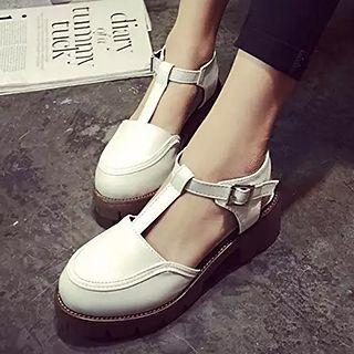 Chunky Heel Platform T-strap Pumps