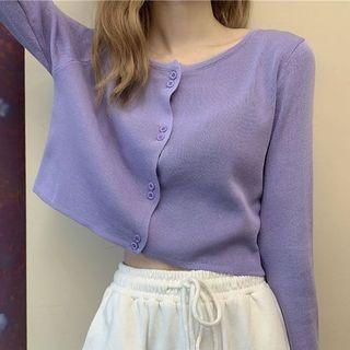 Plain Cropped Cardigan / Plaid Mini A-line Skirt