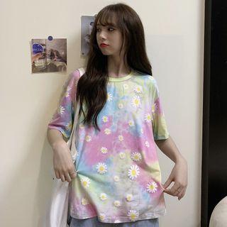 Daisy-print Tie-dyed Short-sleeve T-shirt