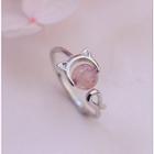 925 Sterling Silver Bead Cat Open Ring Light Red Ball - Silver - One Size